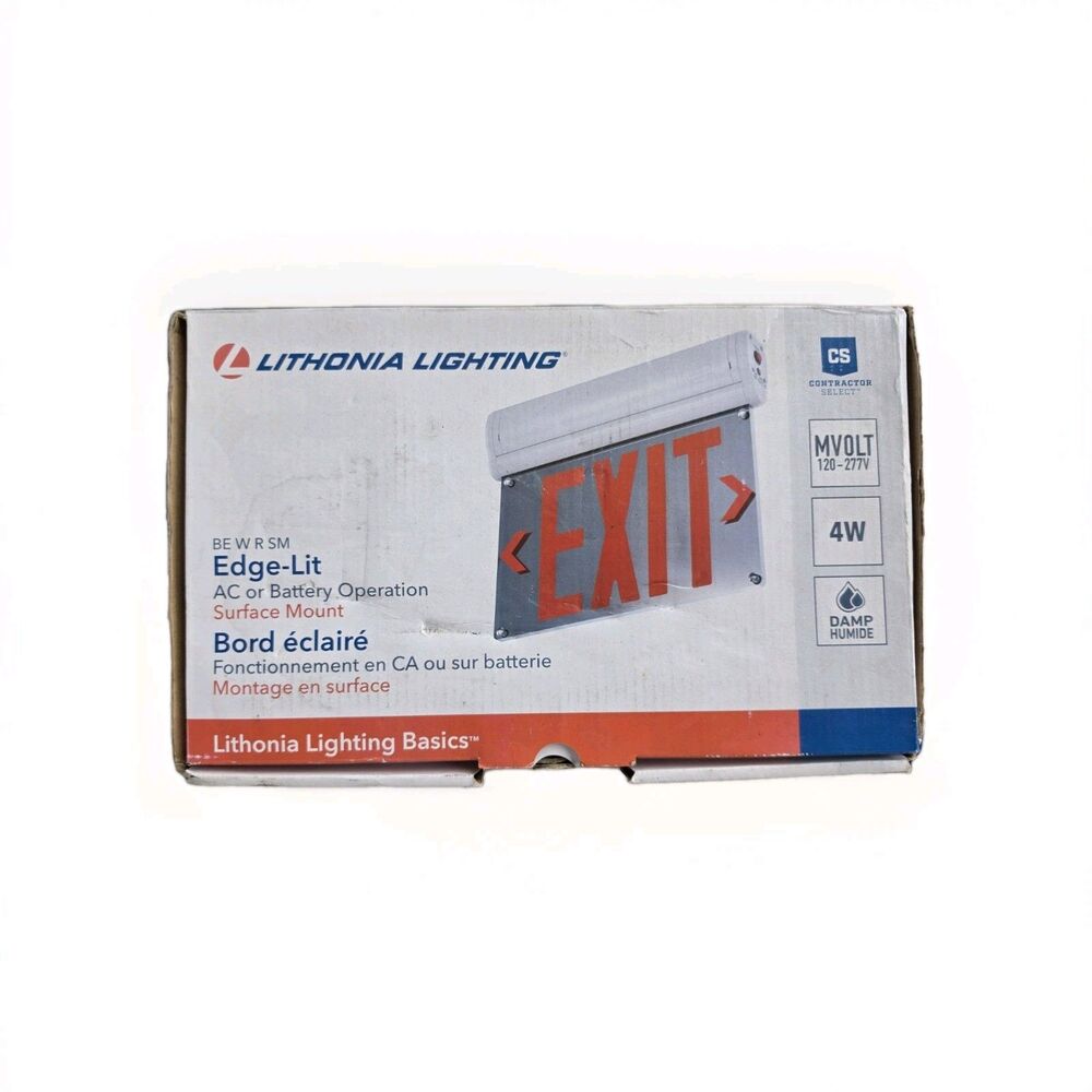Lithonia Lighting Edge-lit LED Exit Sign with Red Letters Ni-Cad Battery Backup